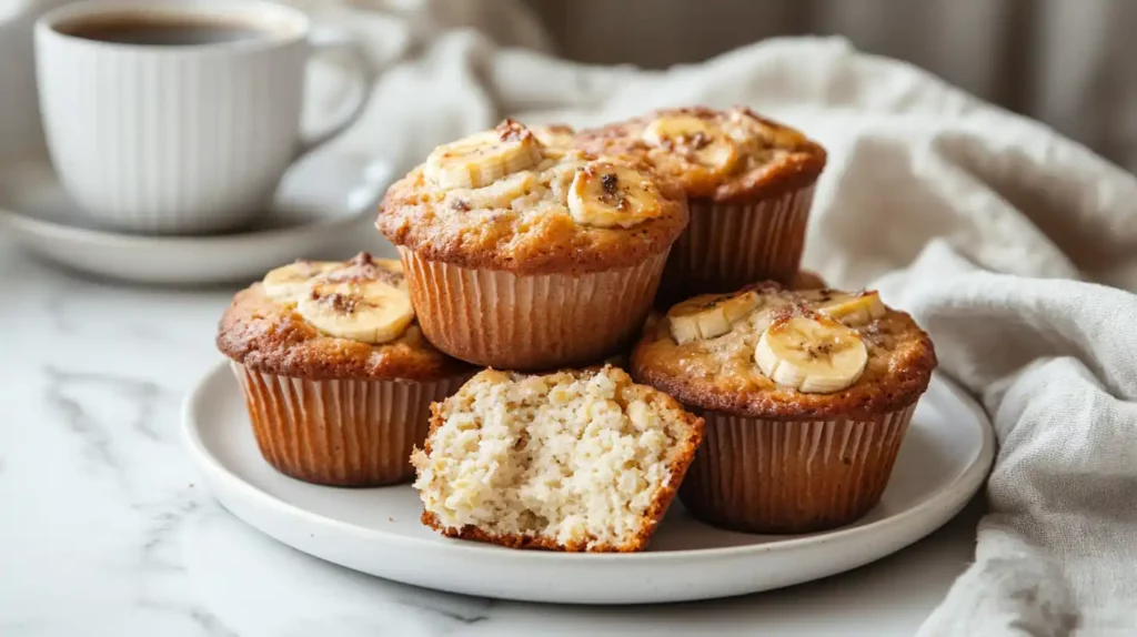 sliced banana cottage cheese muffin on plate