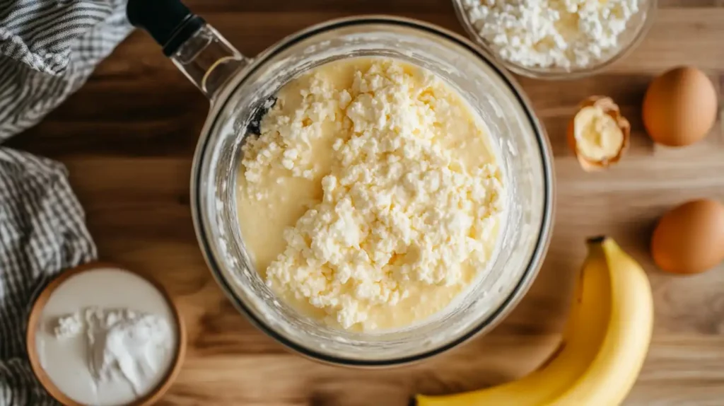banana cottage cheese muffin batter in blender
