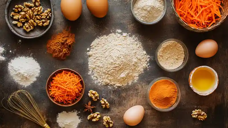 Ingredients for making a carrot bundt cake