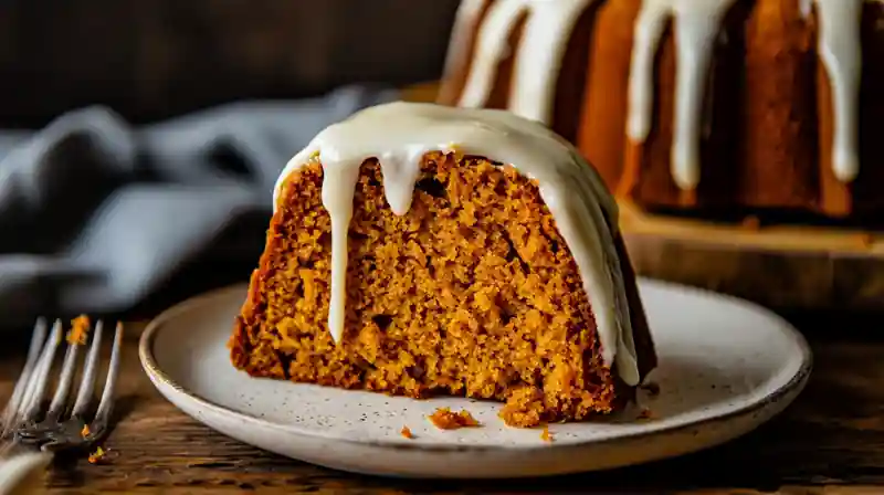 A slice of moist carrot bundt cake