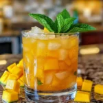 Illustrated recipe card for mango mai tai mocktail with step visuals