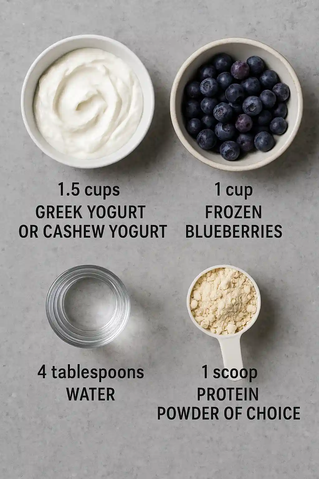 Ingredients laid out for making blueberry yogurt bark