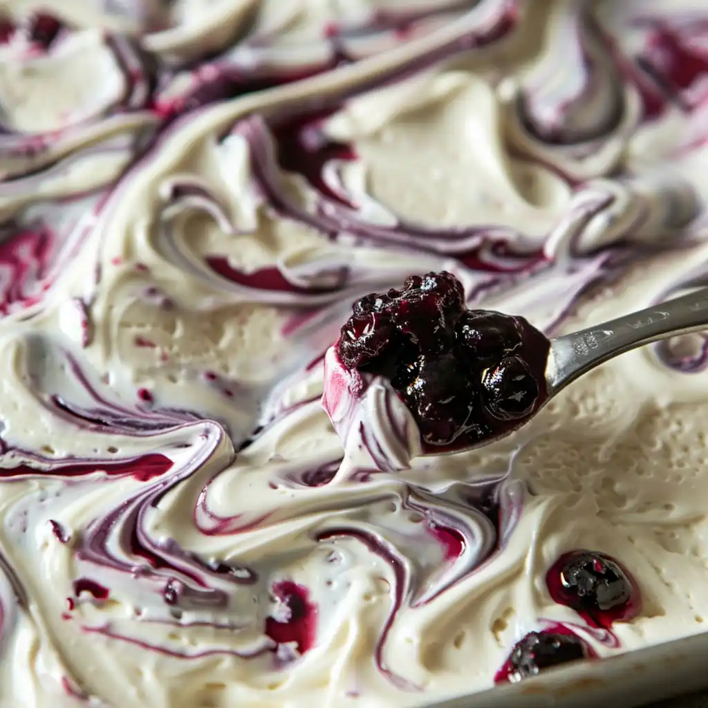 Swirling blueberry into yogurt before freezing the bark